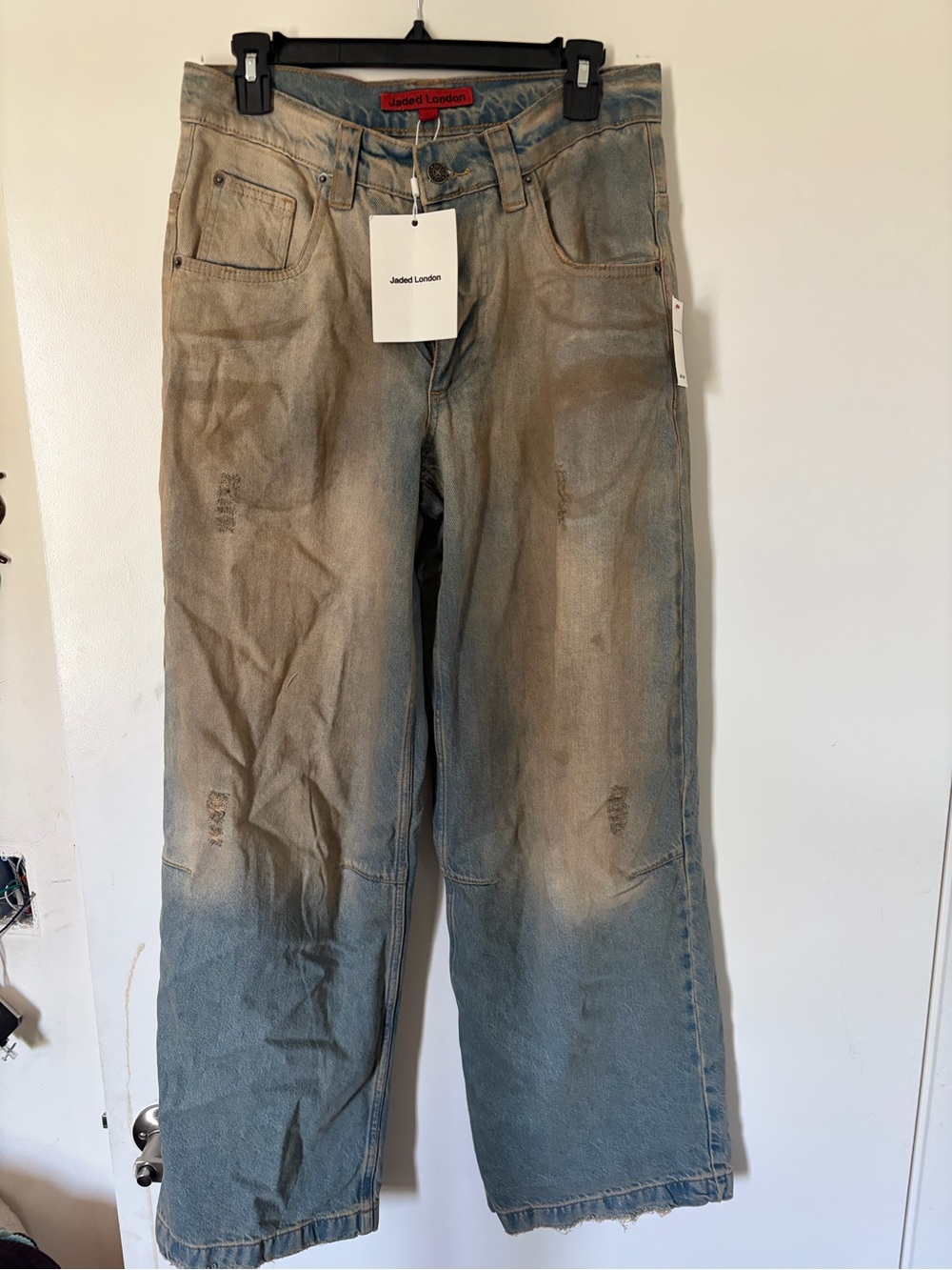 Jaded London muck colossus Two-Tone Wide Leg Jeans in Blue and Tan